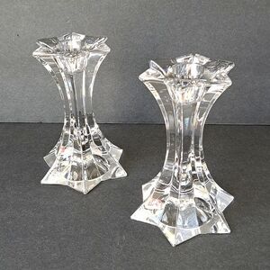 Vtg Mikasa Austria Firestar Crystal Clear Star Shaped Candle Stick Holder Set 2